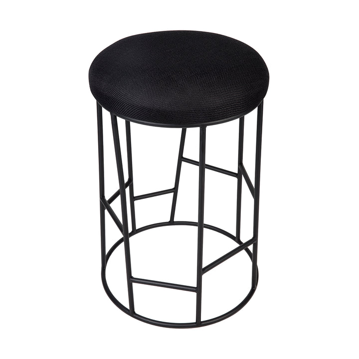 Altair Black Steel Bar Stool in Black Linen - 65m Seat Height - angled