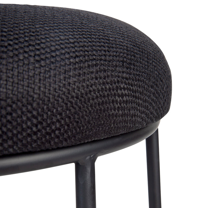 Altair Black Steel Bar Stool in Black Linen - 65m Seat Height - closeup