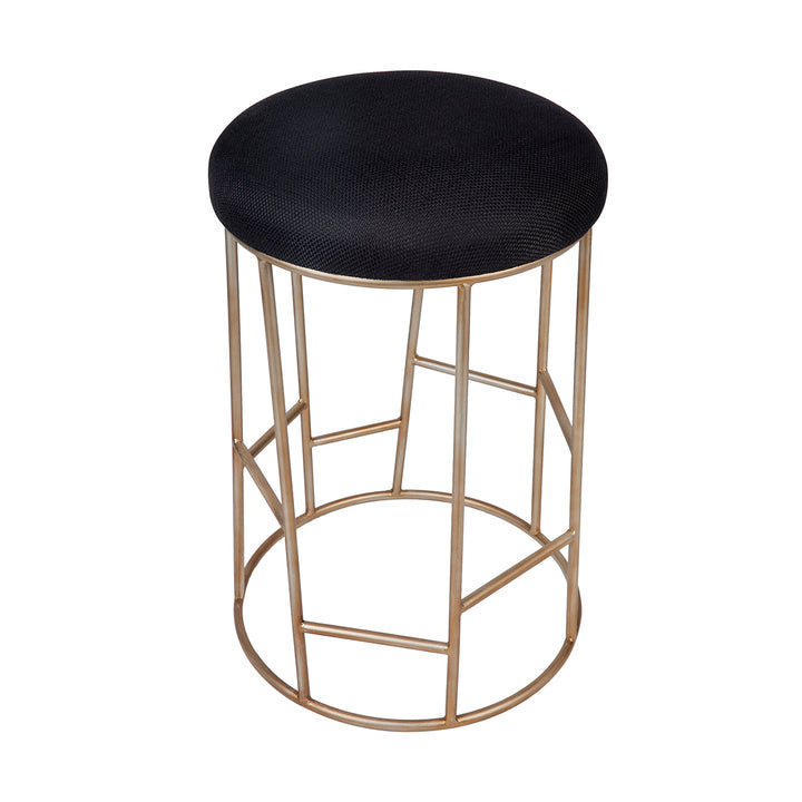 Altair Antique Gold Steel Bar Stool in Black Linen - 65m Seat Height - angled