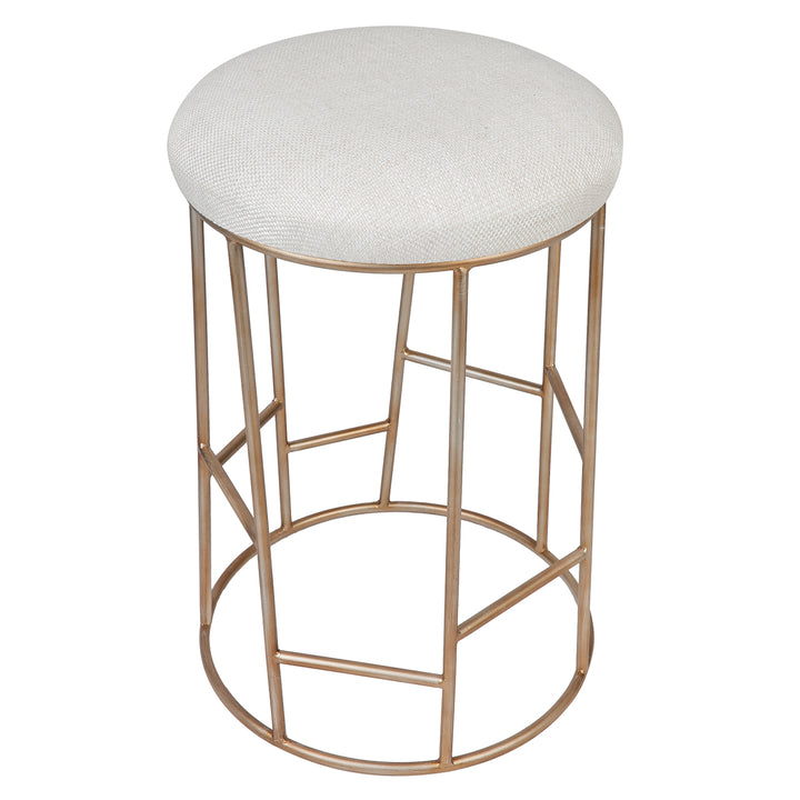 Altair Antique Gold Steel Bar Stool in Natural Linen - 65m Seat Height - angled