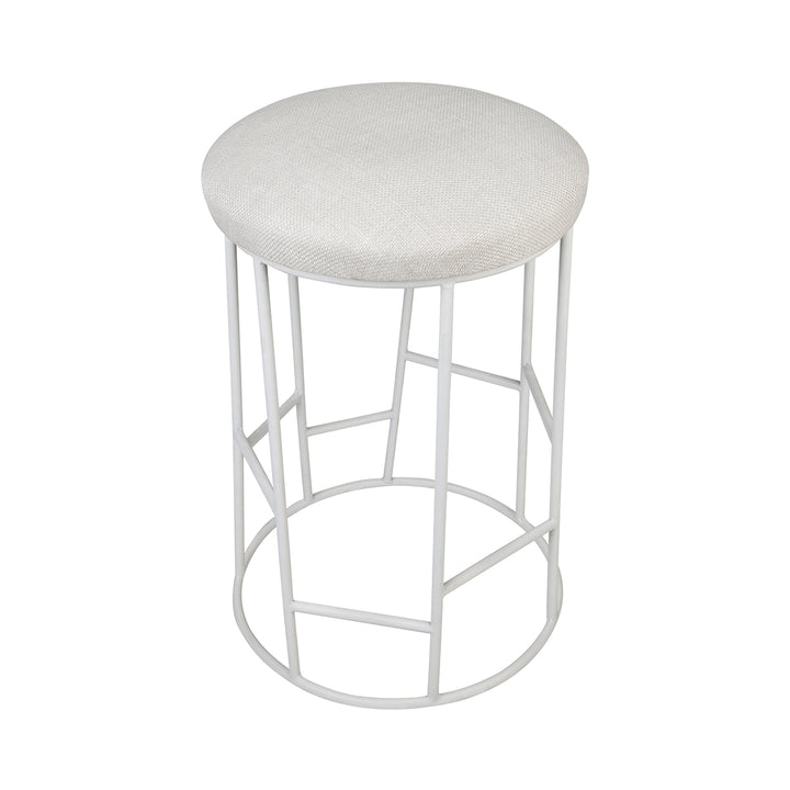 Altair White Steel Bar Stool in Natural Linen - 65m Seat Height - angled