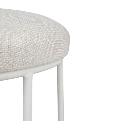 Altair White Steel Bar Stool in Natural Linen - 65m Seat Height - closeup