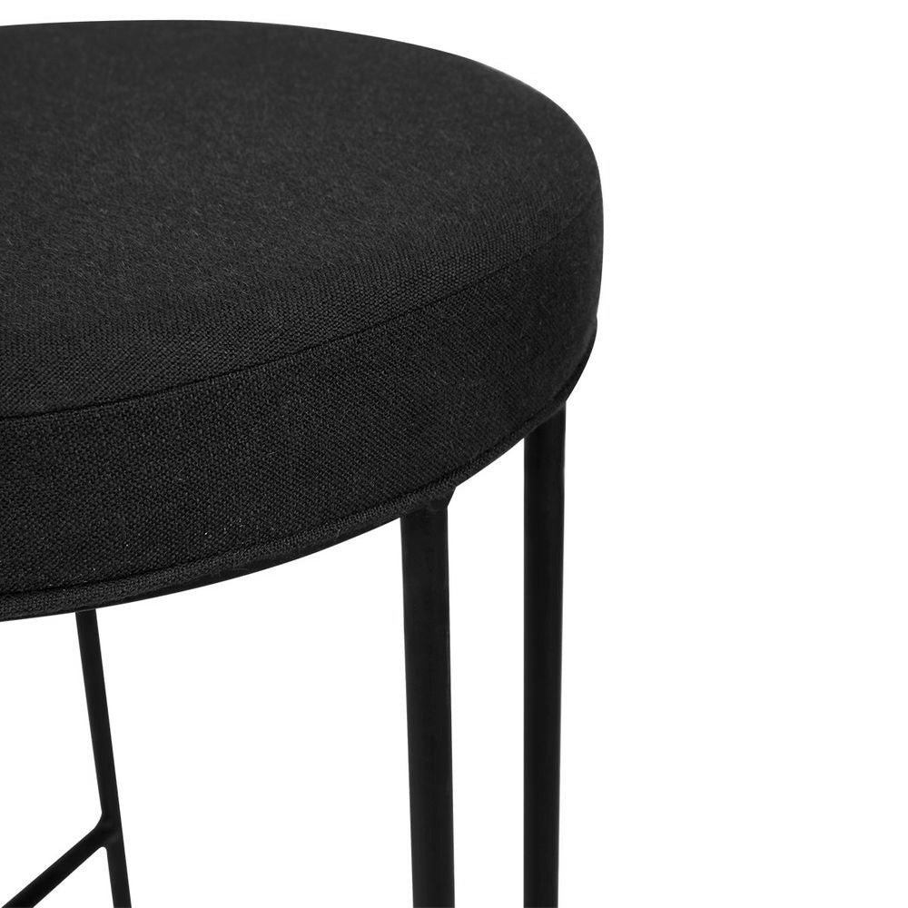 Capri Black Iron Bar Stool in Black Linen - 65m Seat Height - closeup