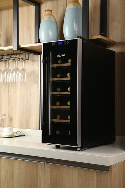 LeCavist 12 Bottle Single Zone Wine Fridge in Black LCCV12B